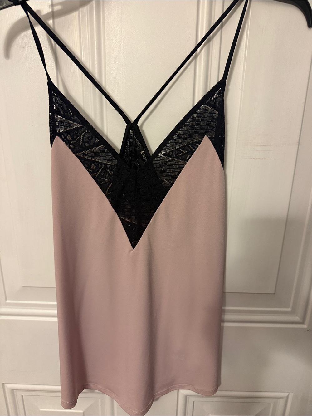 Express Blush Pink Tank with Black Lace V-Neck
